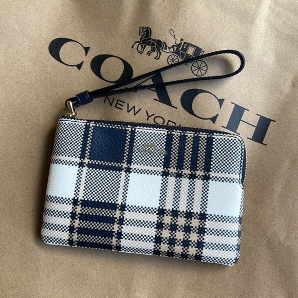 Coach Corner Zip Wristlet With Garden Plaid Print - Picture 5 of 15